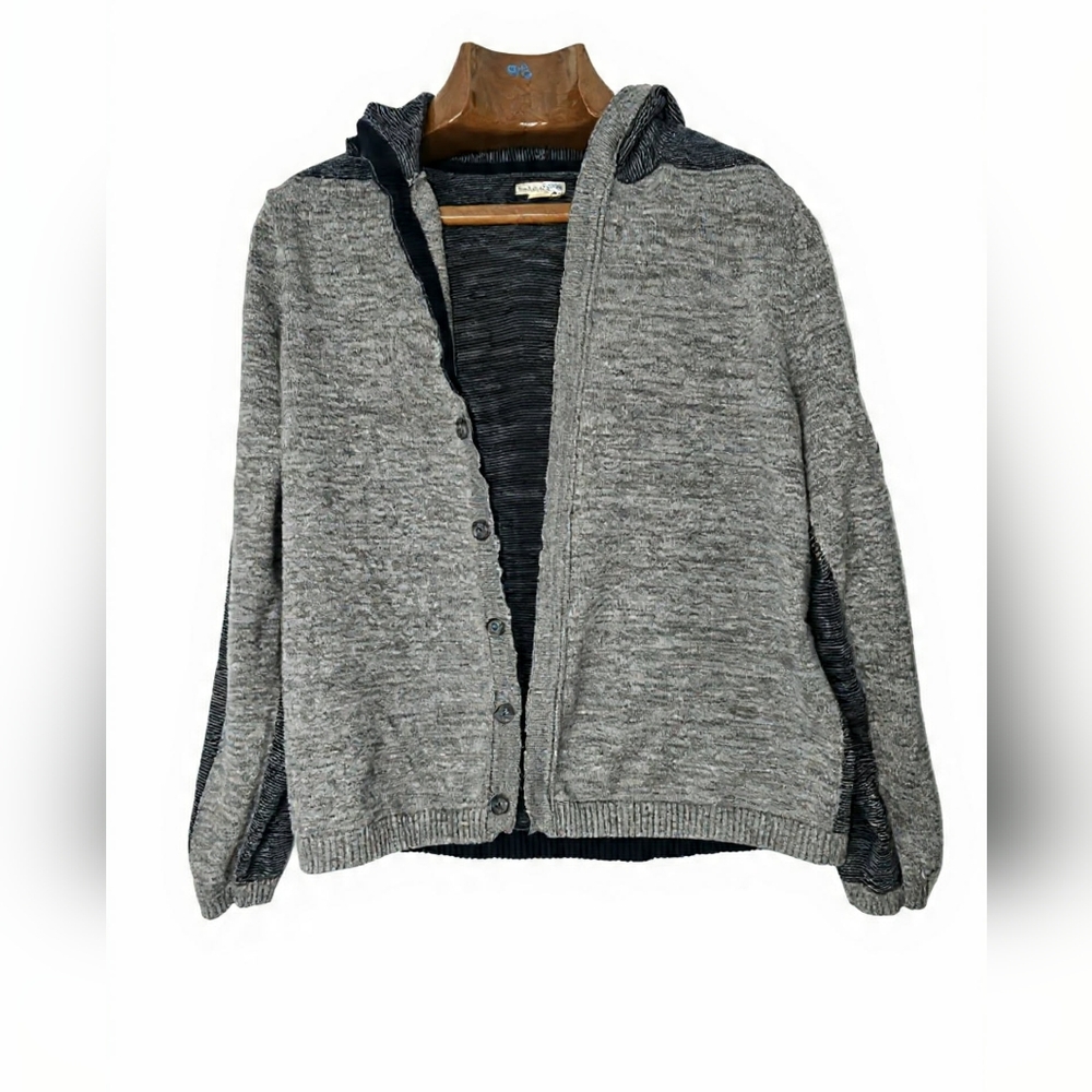 Men's Stylish Gray Hooded Cardigan‎ Hidden Button Closure Sweater Academia